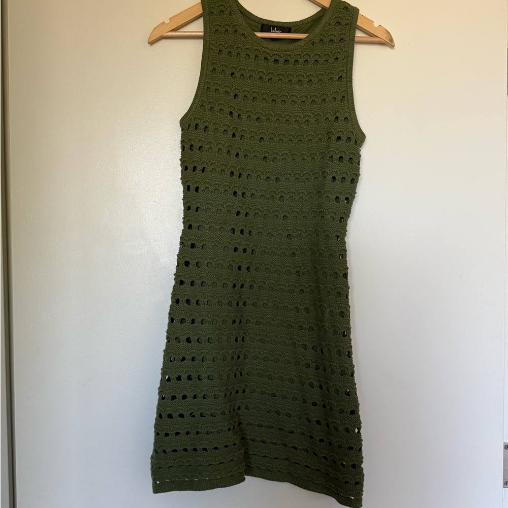 Lulus Olive Green Sleeveless Crochet Mini Dress